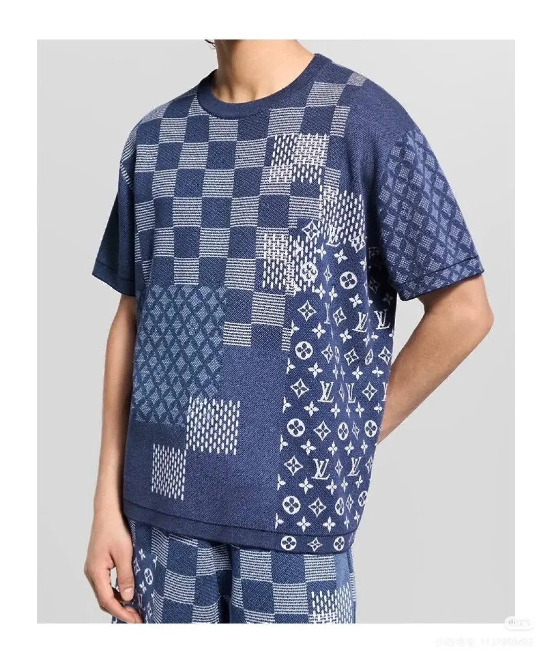 Louis Vuitton/Louis Vuitton 26ss checkerboard pattern jacquard knitted short sleeves